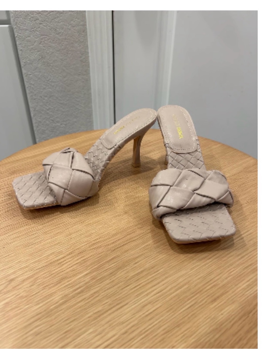 Fashion Nova Braided Square-Toe Stiletto Mules in Light Beige